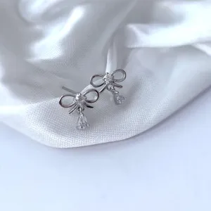 Ribbon Zircon Water Drop Stud Earrings