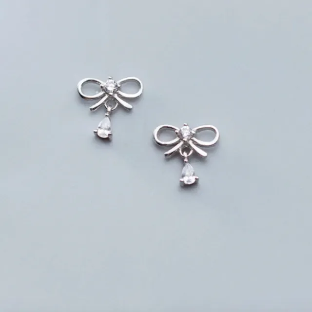 Ribbon Zircon Water Drop Stud Earrings