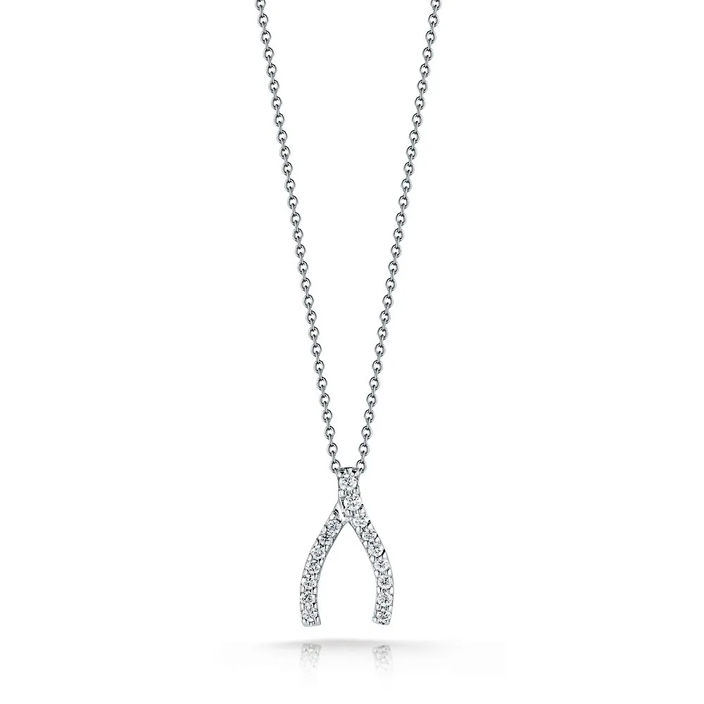 Roberto Coin Tiny Treasures Wishbone Necklace with Diamonds