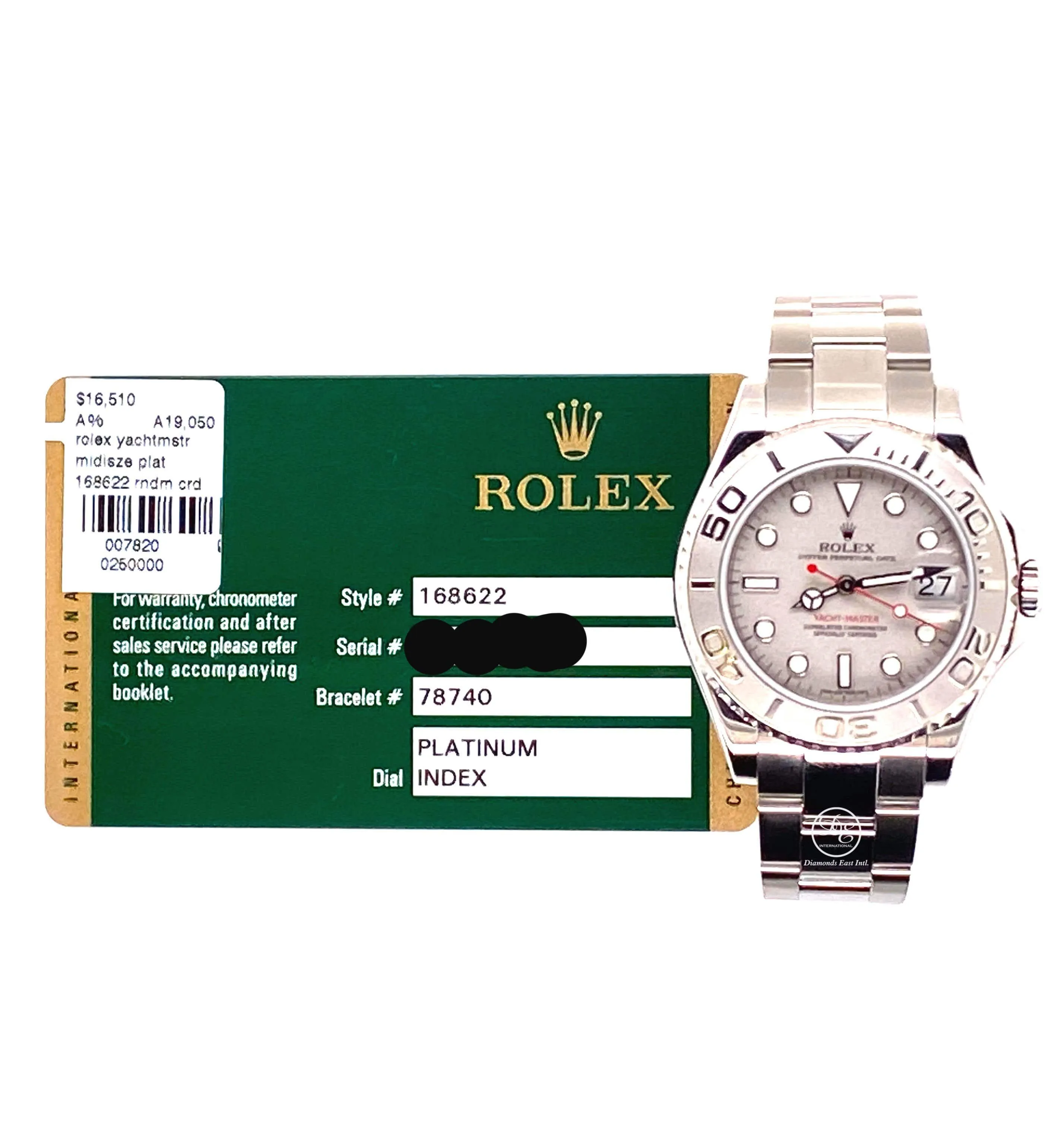 Rolex Yacht Master 168622 35mm Steel Oyster Platinum Bezel Watch Mint PAPERS