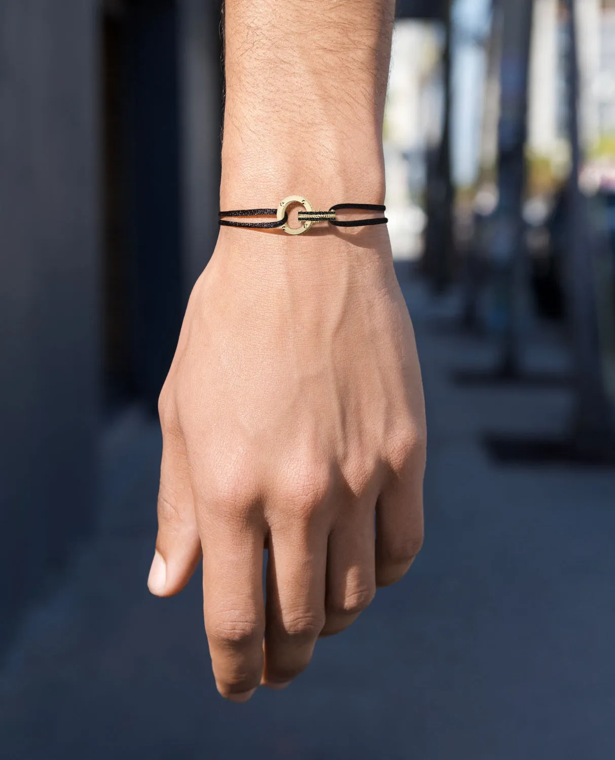 ROPES Cord Bracelet with Gold Charm & 0.20ct Black Diamonds