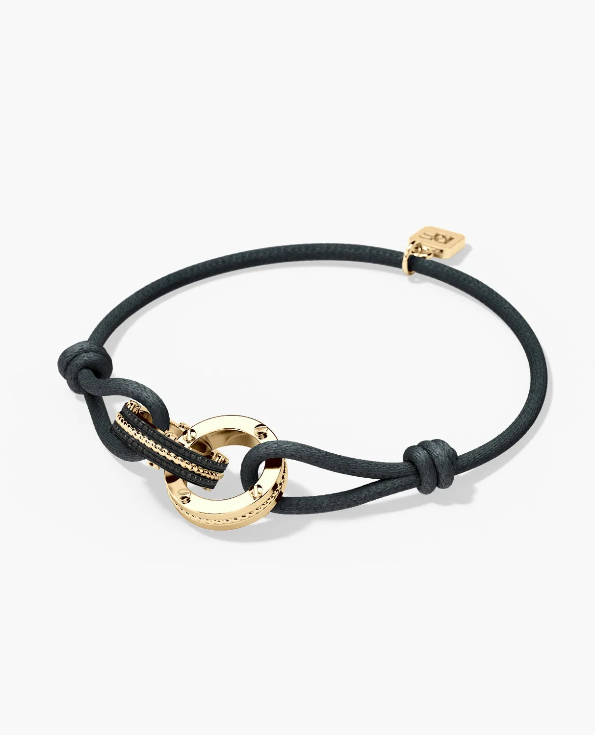 ROPES Cord Bracelet with Gold Charm & 0.20ct Black Diamonds