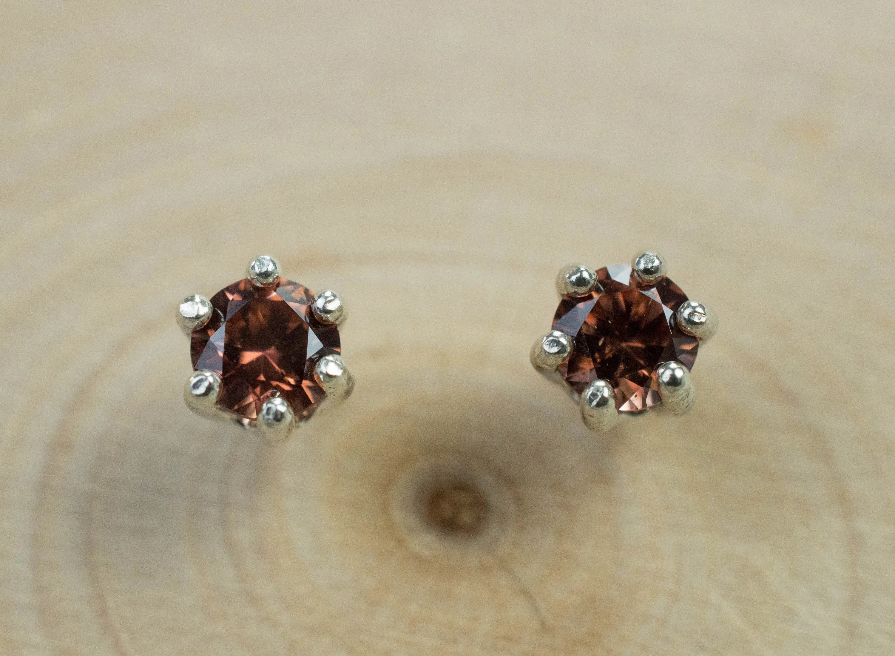 Rose Zircon Earrings; Genuine Untreated Tanzania Pink Zircon; 0.705cts