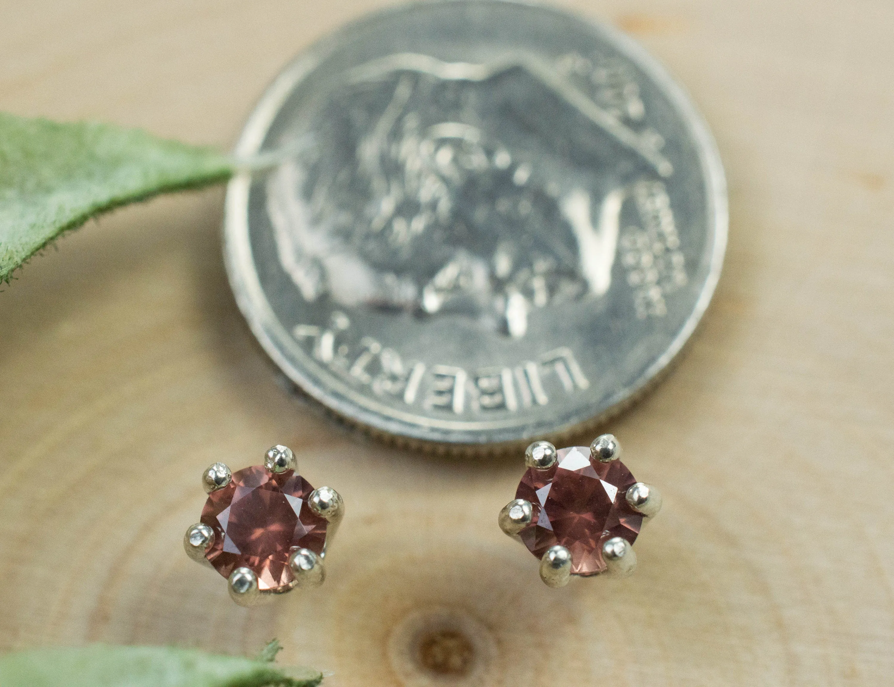 Rose Zircon Earrings; Genuine Untreated Tanzania Pink Zircon; 0.715cts