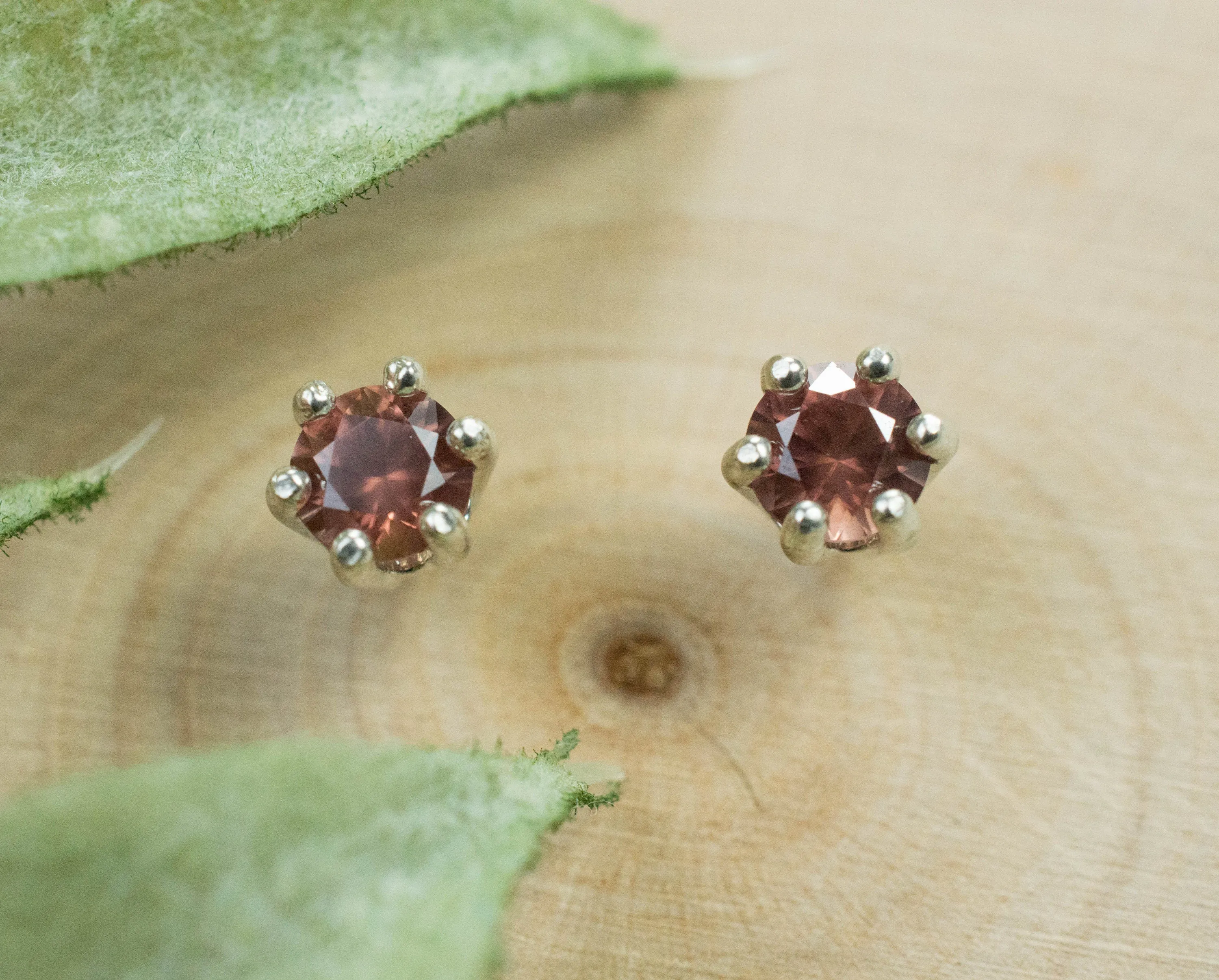 Rose Zircon Earrings; Genuine Untreated Tanzania Pink Zircon; 0.715cts