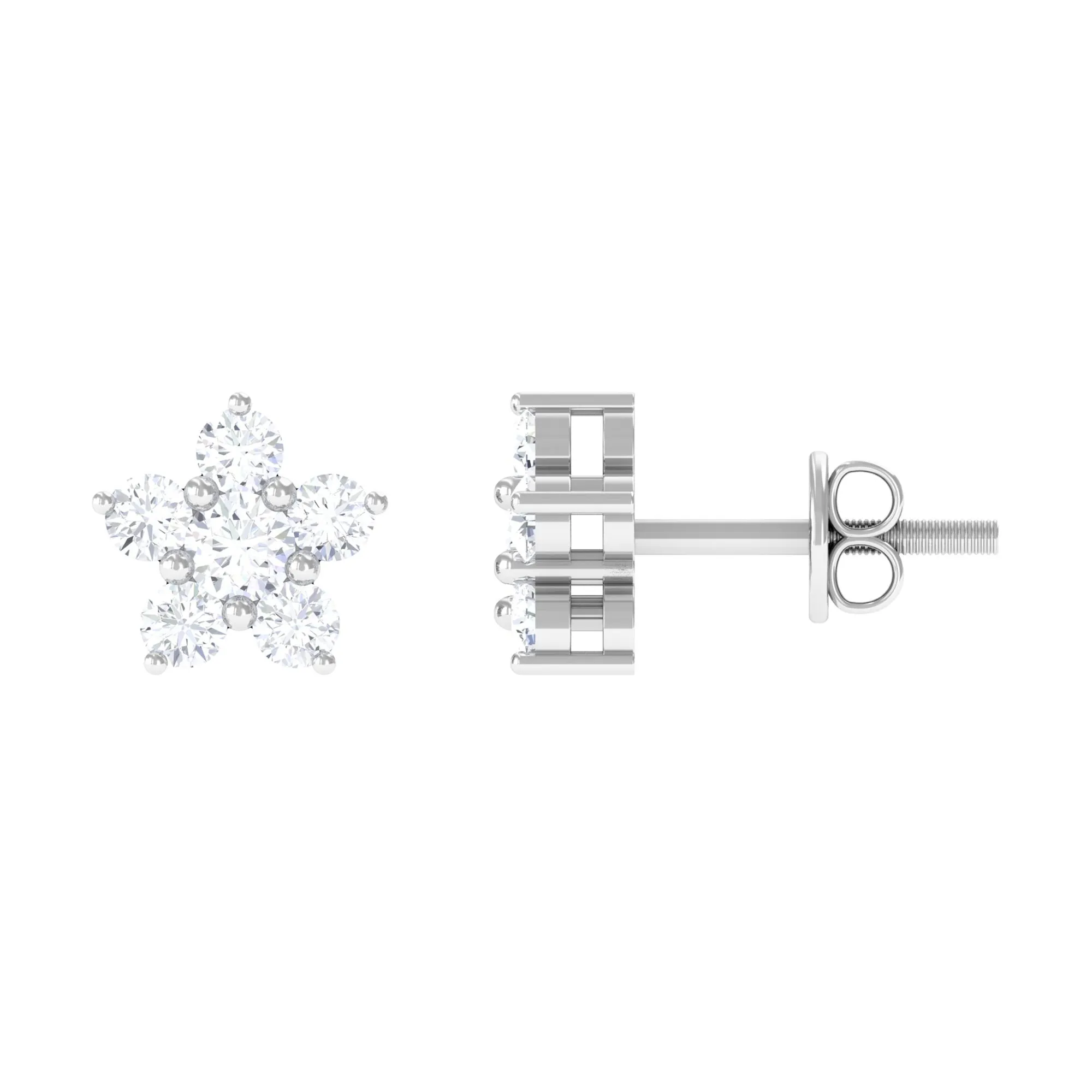 Round Cut Zircon Flower Stud Earrings in Gold