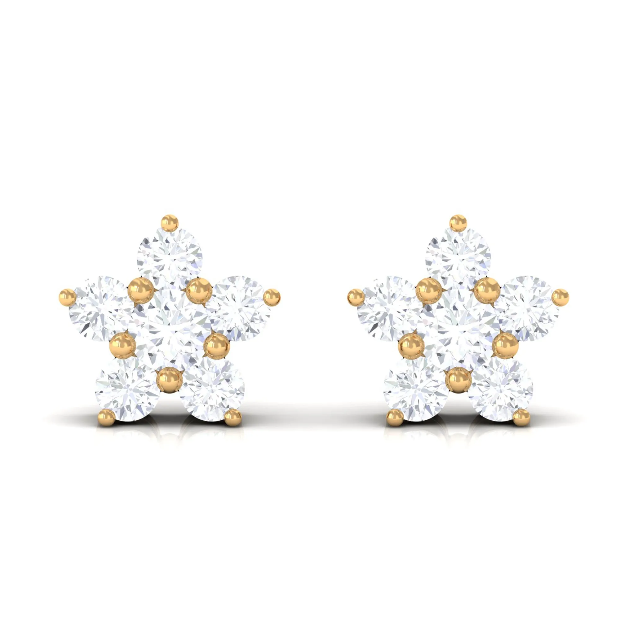 Round Cut Zircon Flower Stud Earrings in Gold