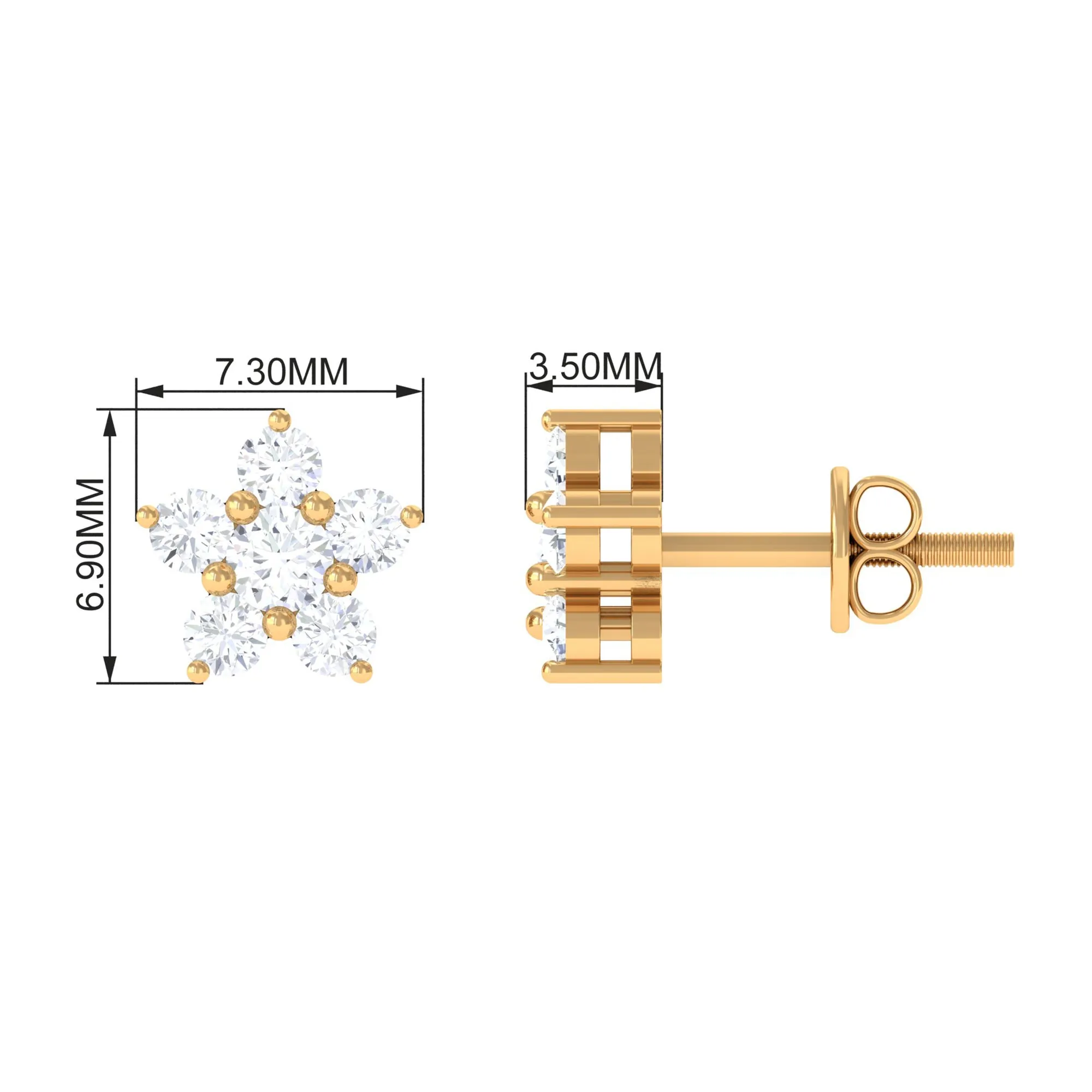Round Cut Zircon Flower Stud Earrings in Gold