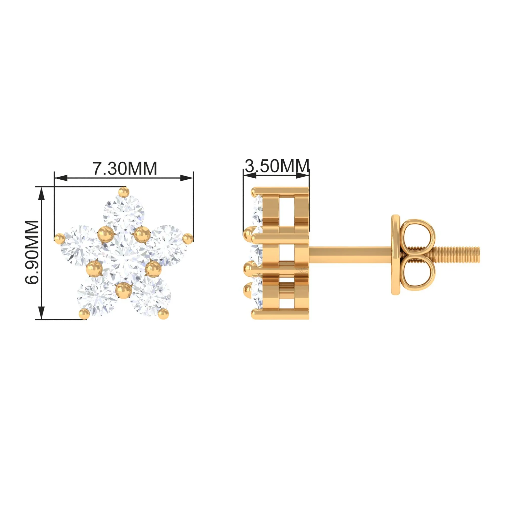 Round Cut Zircon Flower Stud Earrings in Gold