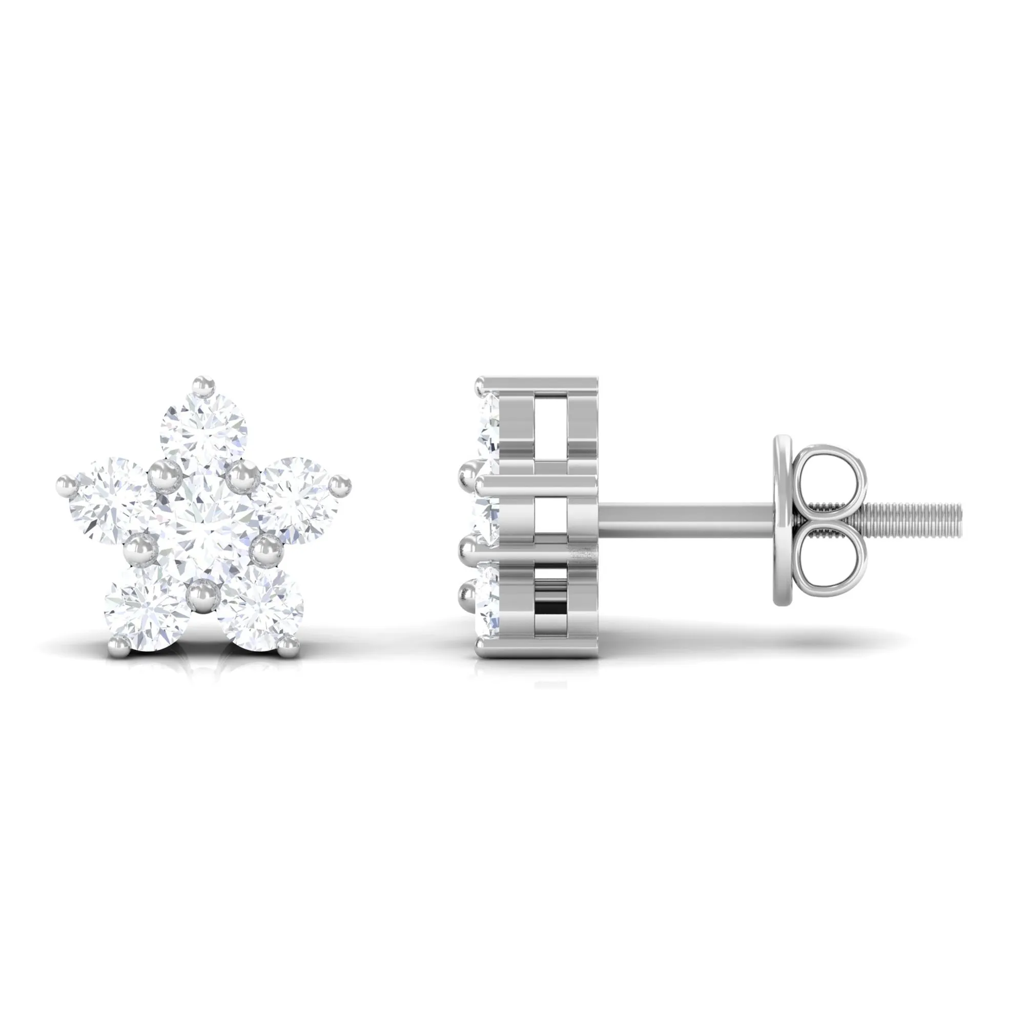 Round Cut Zircon Flower Stud Earrings in Gold