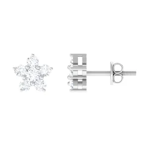Round Cut Zircon Flower Stud Earrings in Gold