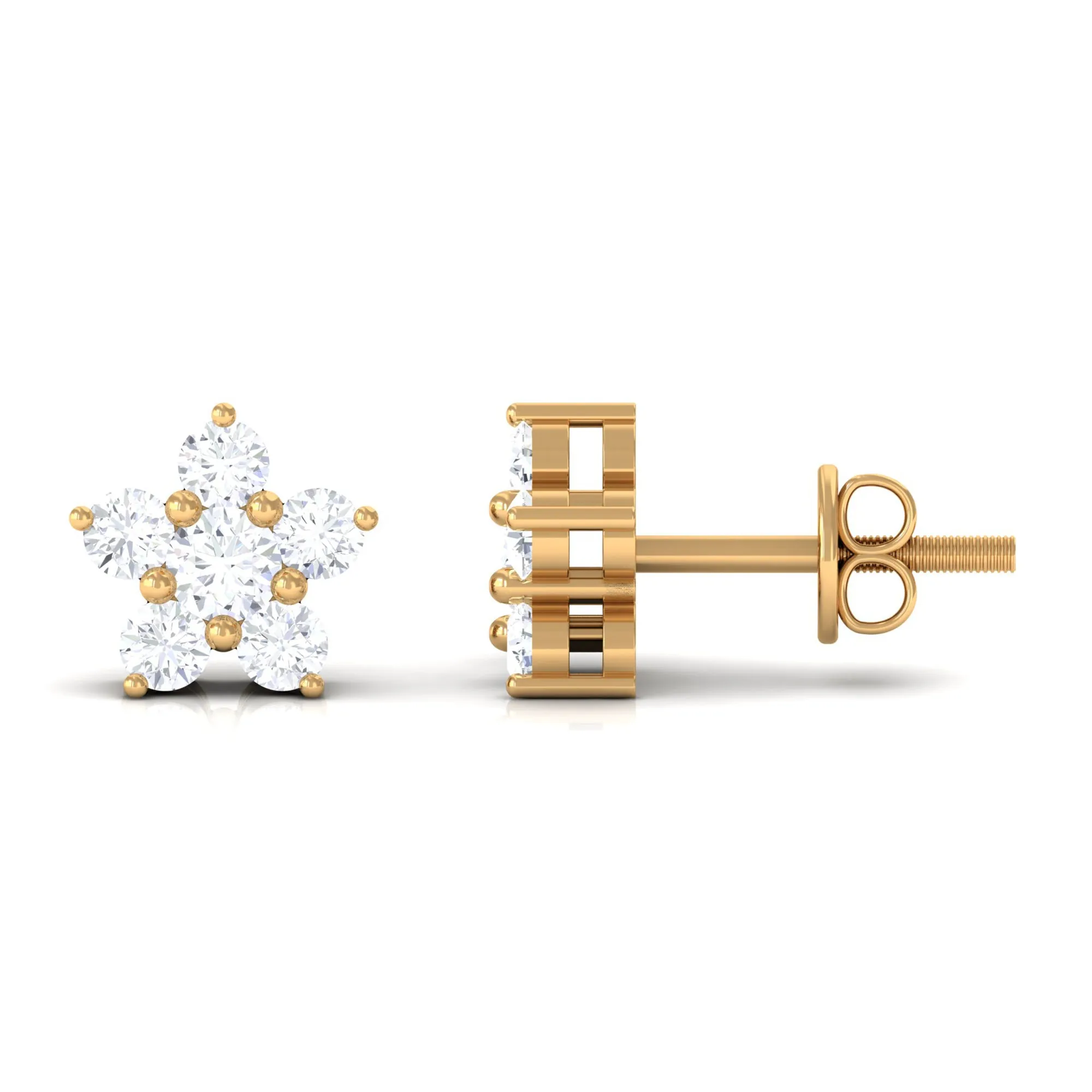Round Cut Zircon Flower Stud Earrings in Gold
