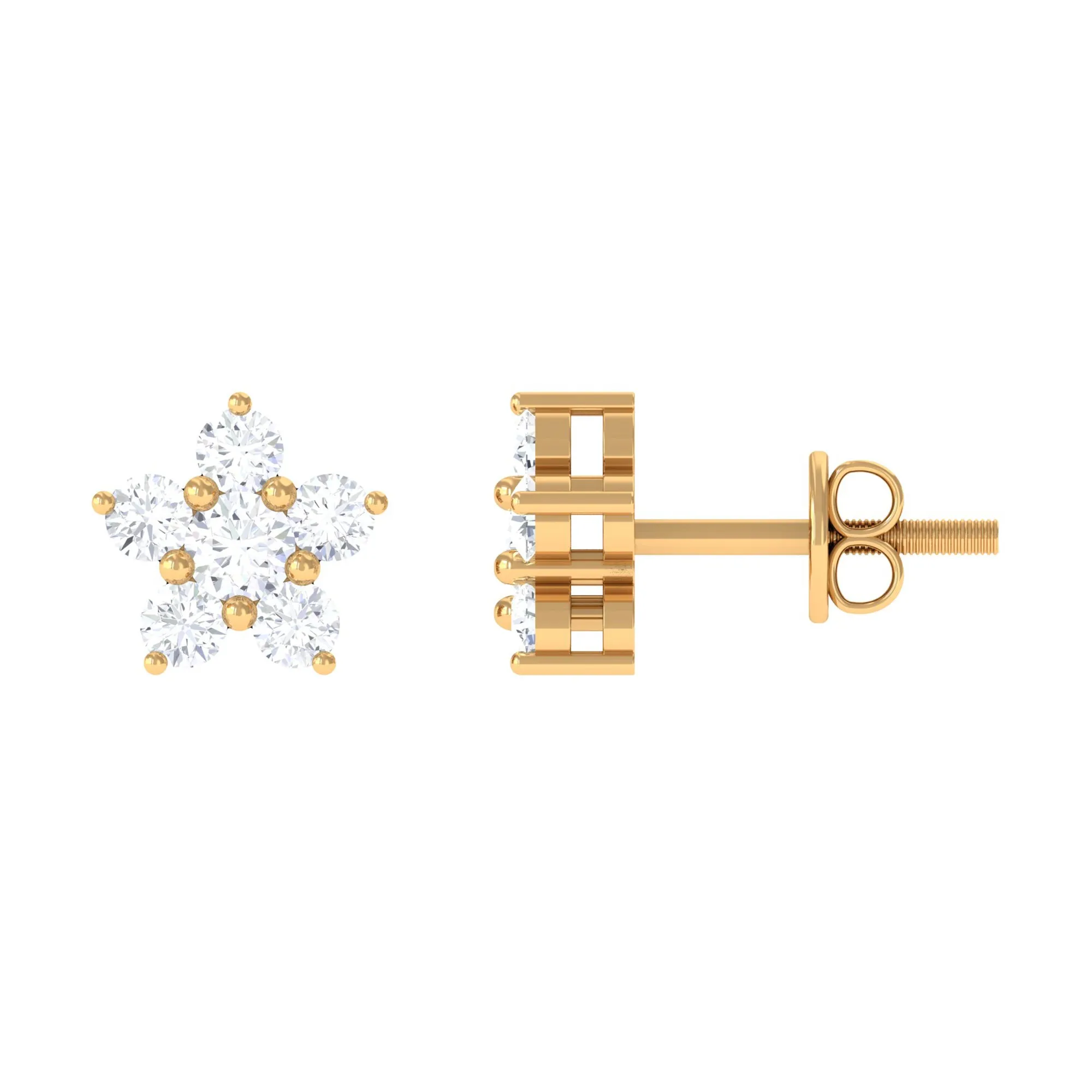 Round Cut Zircon Flower Stud Earrings in Gold