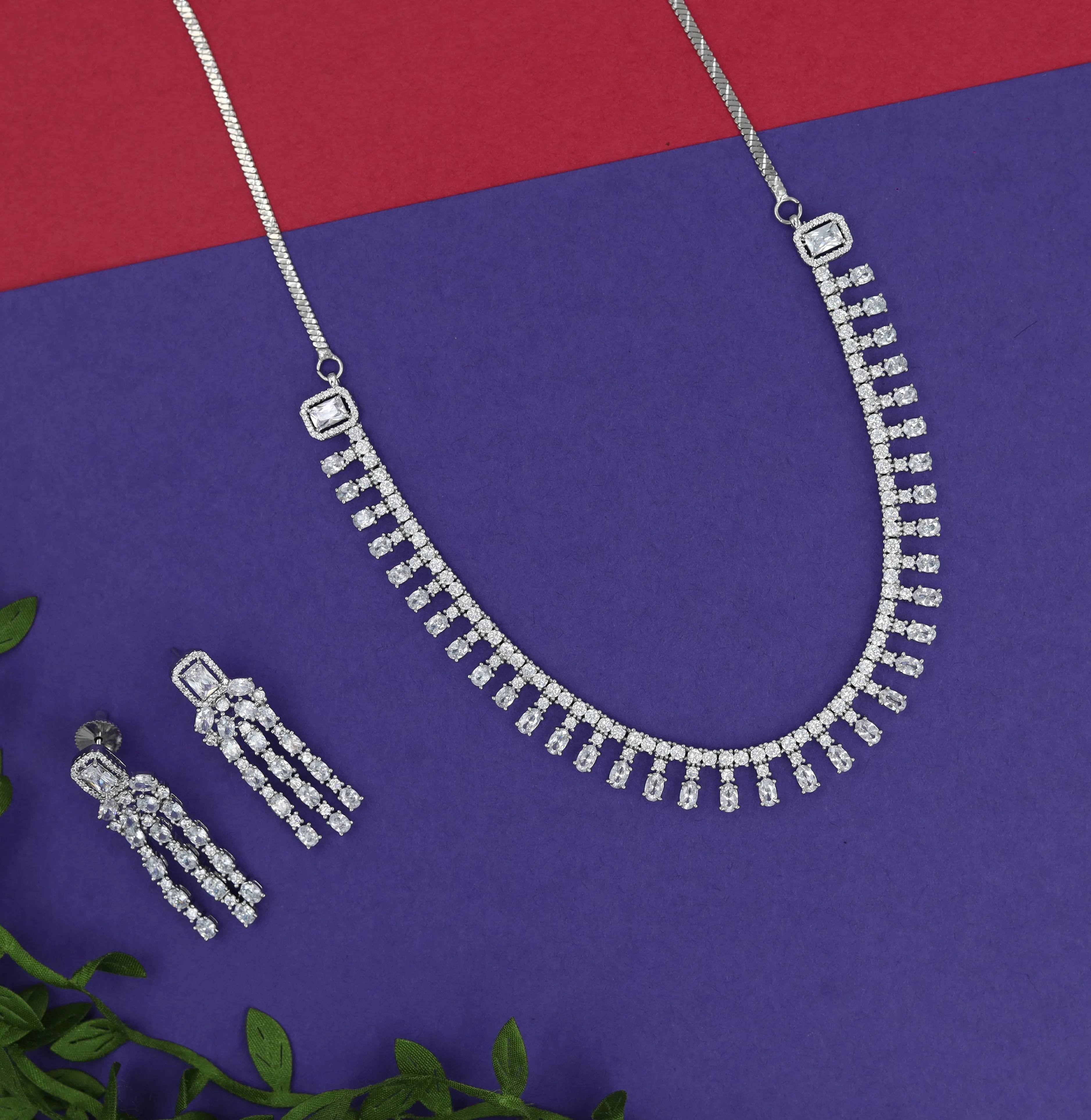 Round Neck Zircon/AD Necklace Set 15325-69