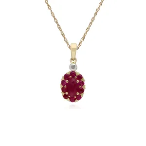 Rubin & Diamant Ovaler Trauben Anhänger in 9ct Gelb Gold