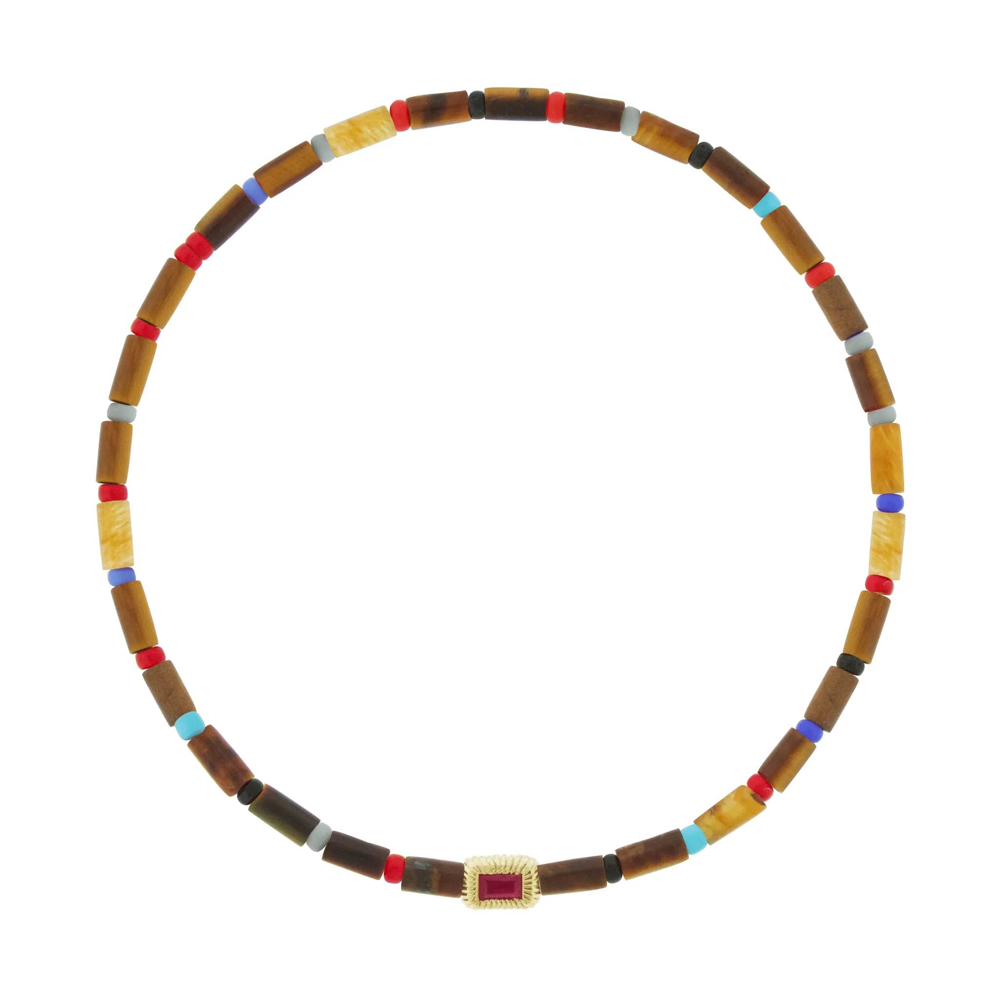 Ruby Baguette Corrugated Ingot on Beaded Bracelet