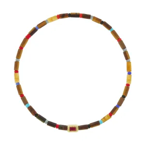 Ruby Baguette Corrugated Ingot on Beaded Bracelet