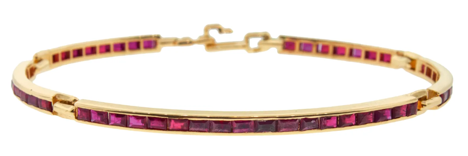Ruby Baguette Gold Long Link ID Bracelet