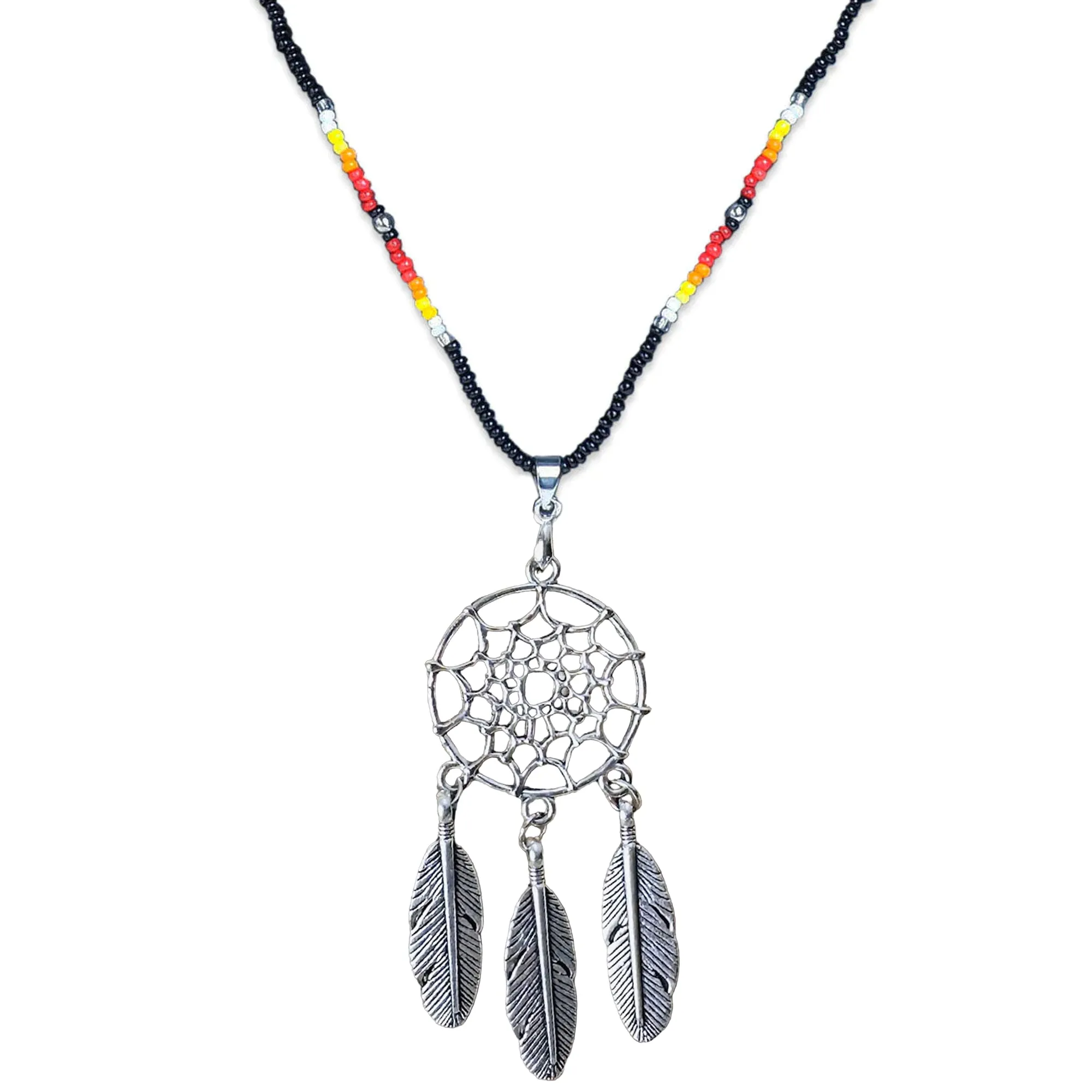 SALE 50% OFF - Long Silver Dreamcatcher Red Petals Handmade Beaded Necklace For Women With Native American Style