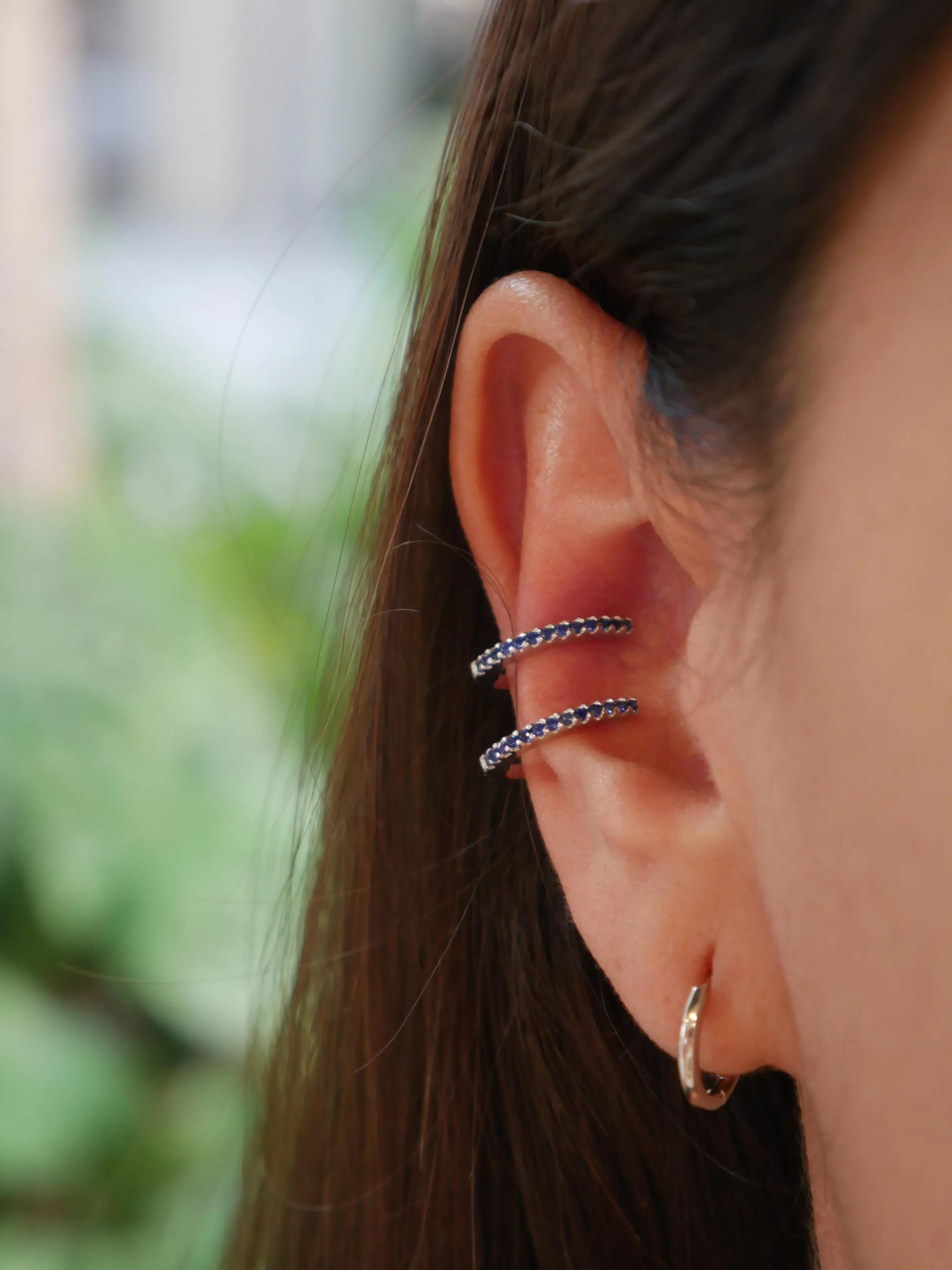 Sapphire Blue Ear Cuff Clip Earrings Non Pierced Conch Press On Waterproof Luxury Tarnish Free