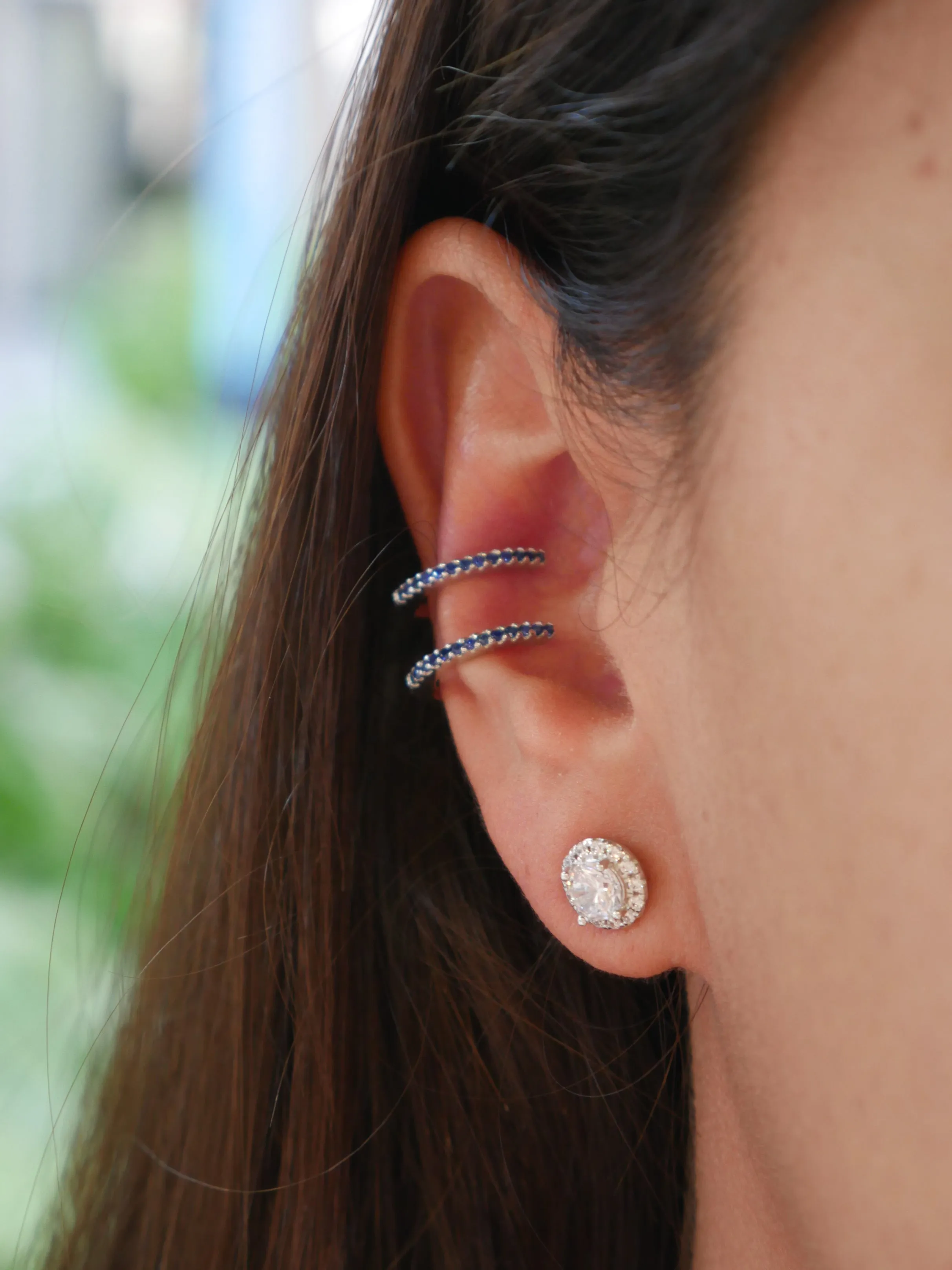 Sapphire Blue Ear Cuff Clip Earrings Non Pierced Conch Press On Waterproof Luxury Tarnish Free