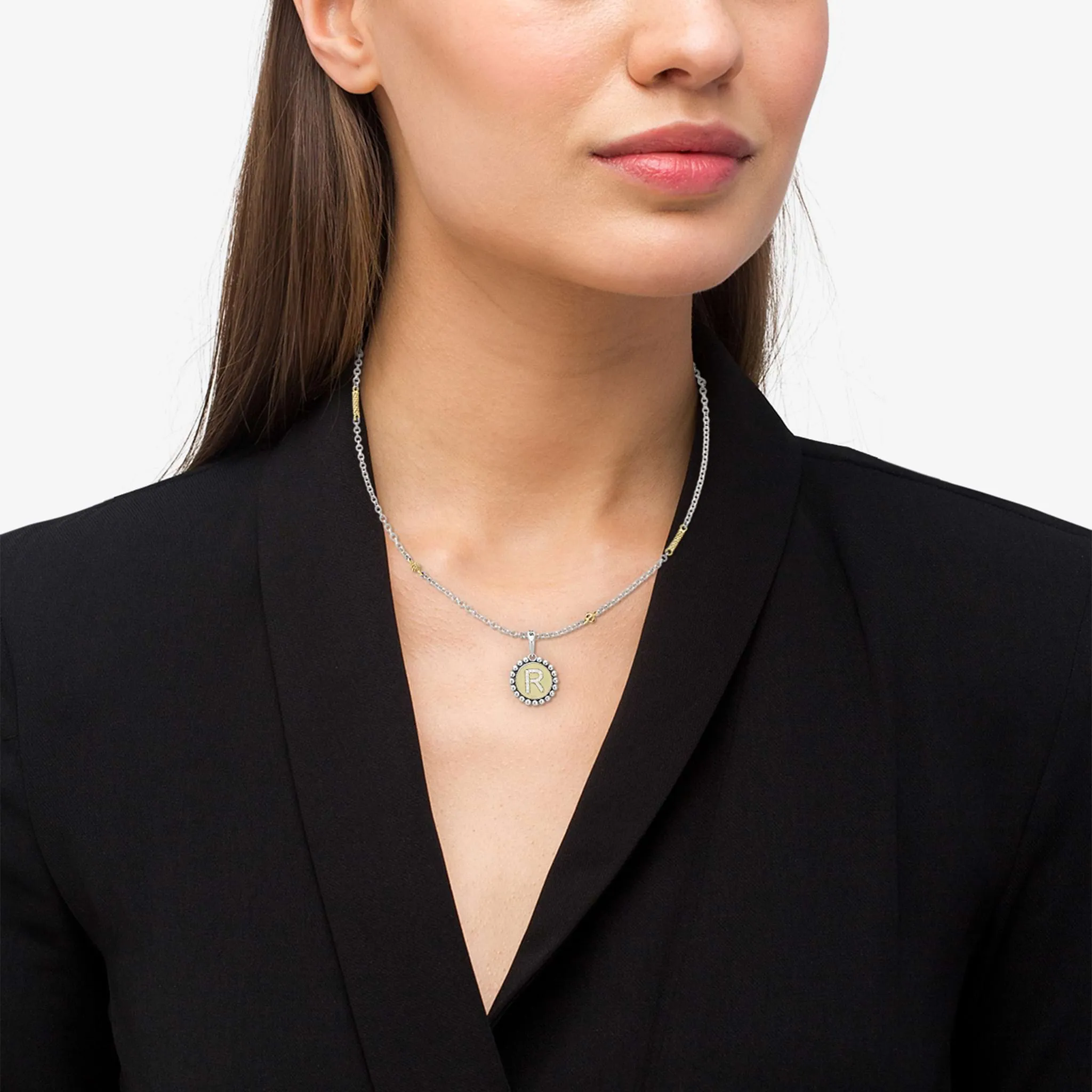 Signature Caviar R Initial Diamond Charm Necklace