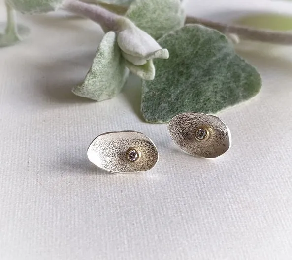 Silver & Diamond Petal studs