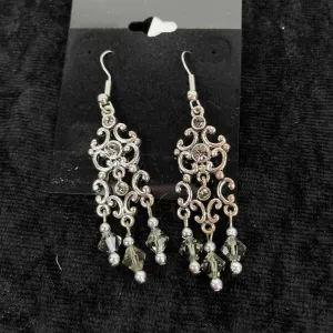 Silver Color Metal/Rhinestone Chandelier pierced Earrings