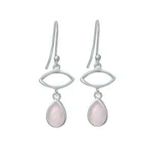 Silver Drop Earrings with Rose Quartz Gemstone
