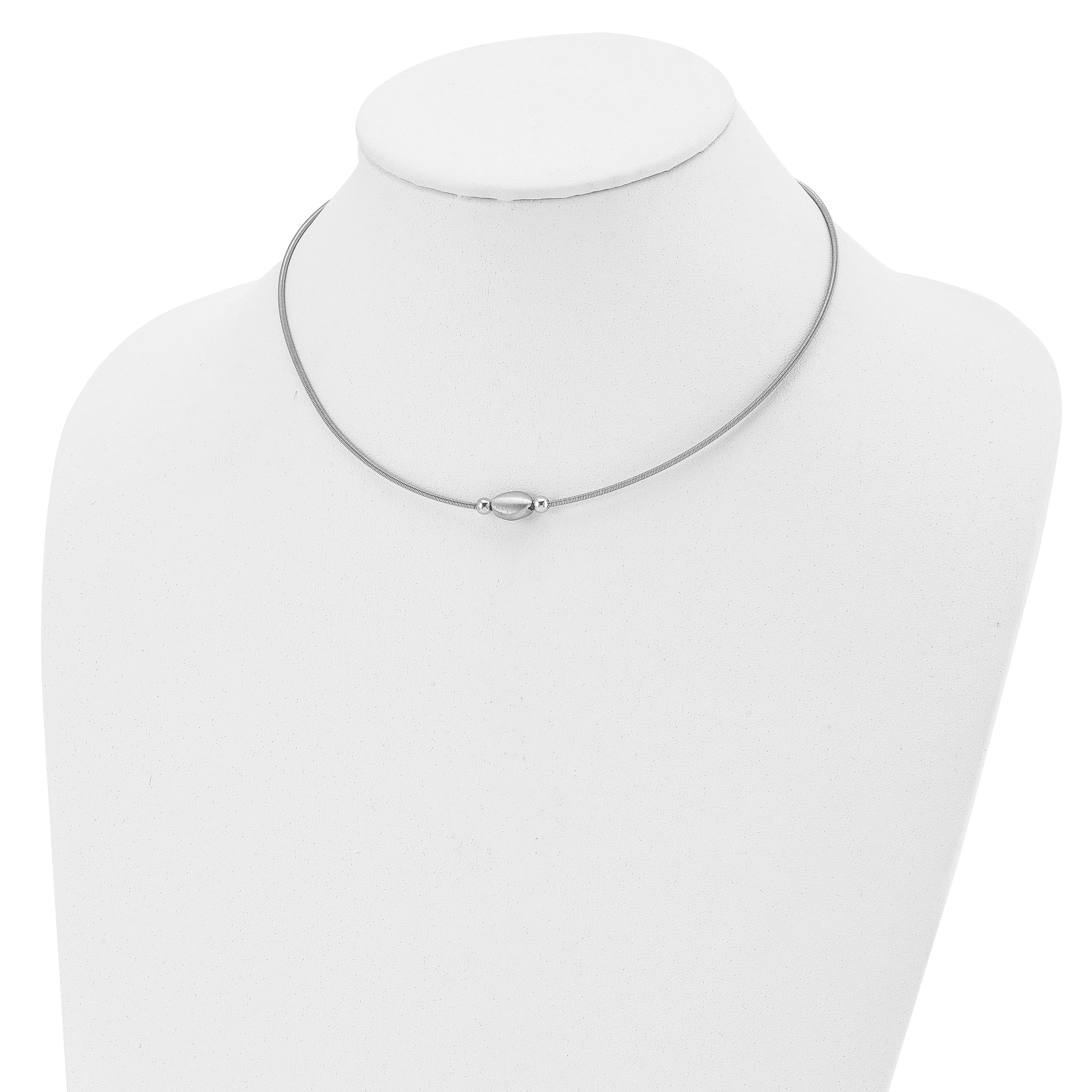 Silver Polished Scratch-finish Beaded Necklace
