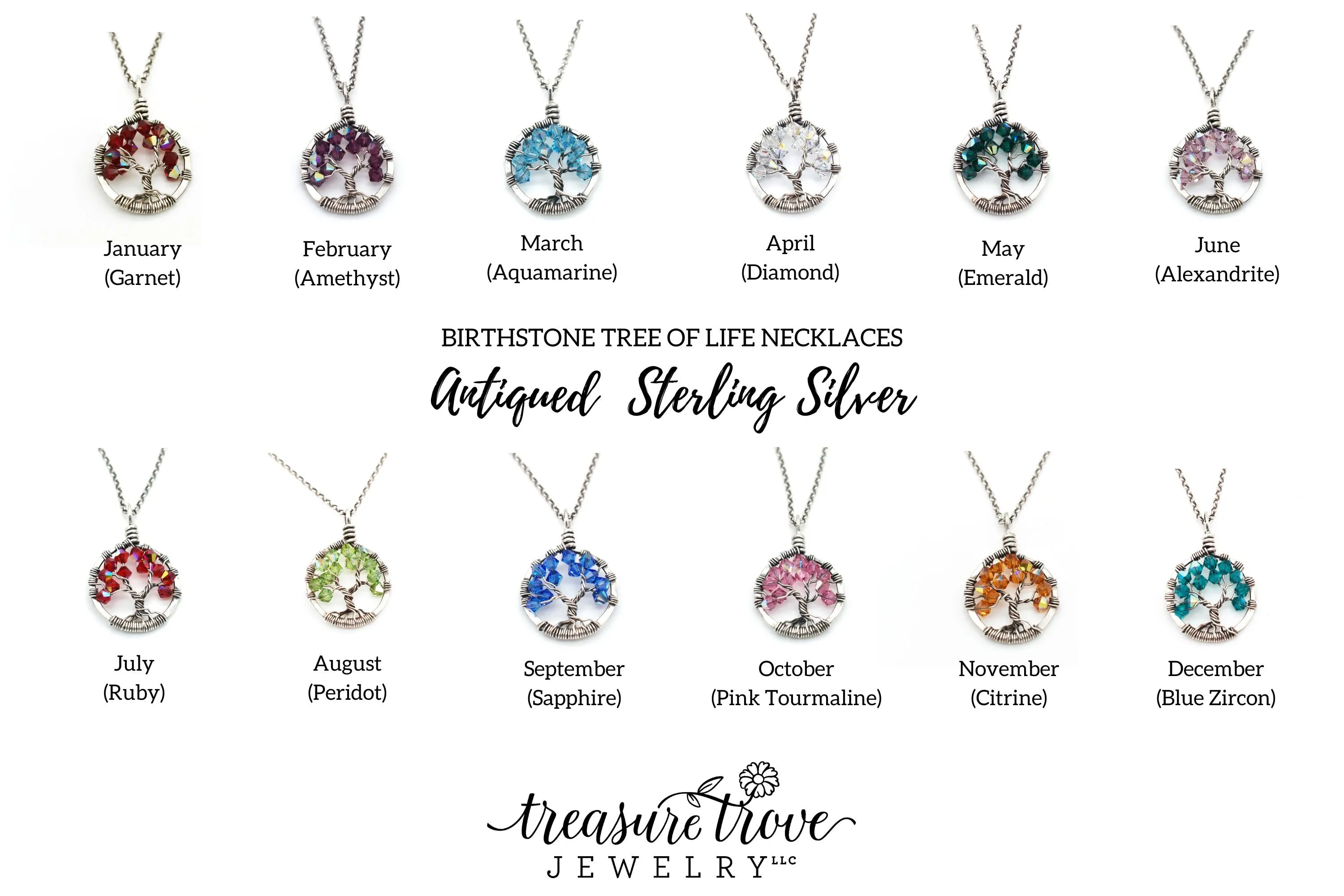 Silver Ruby Tree of Life Crystal Necklace (July)