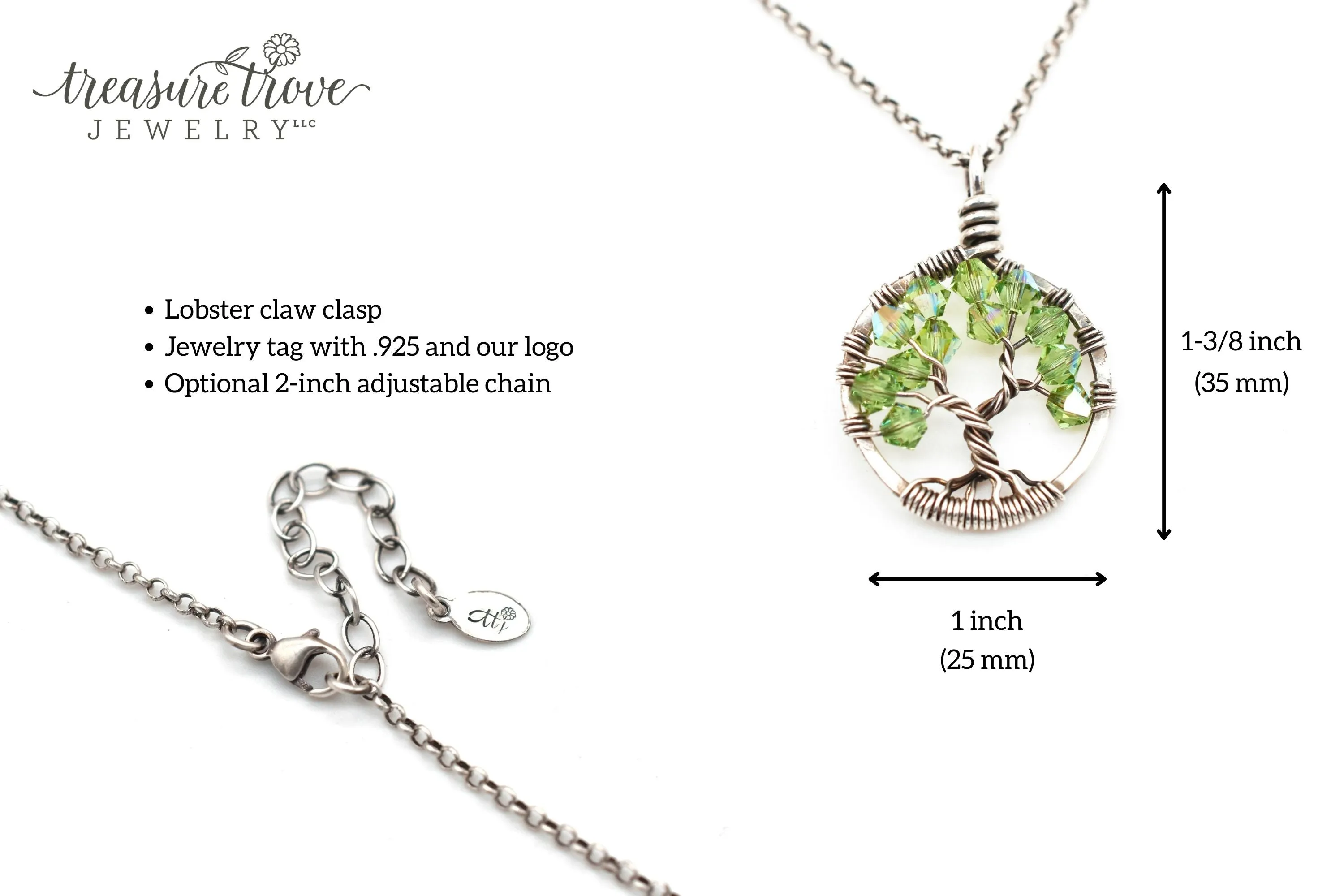 Silver Ruby Tree of Life Crystal Necklace (July)