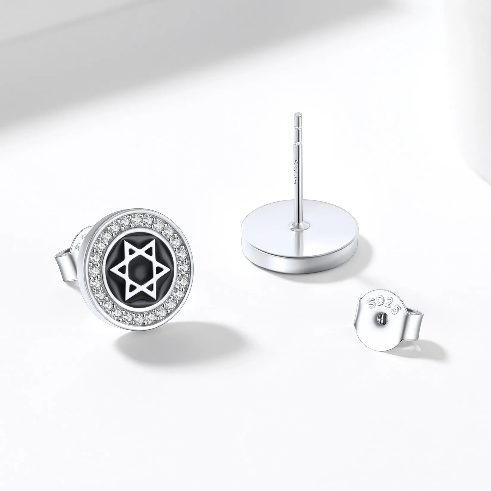 Silver Zircon Star Of David Stud Earrings for Men Women