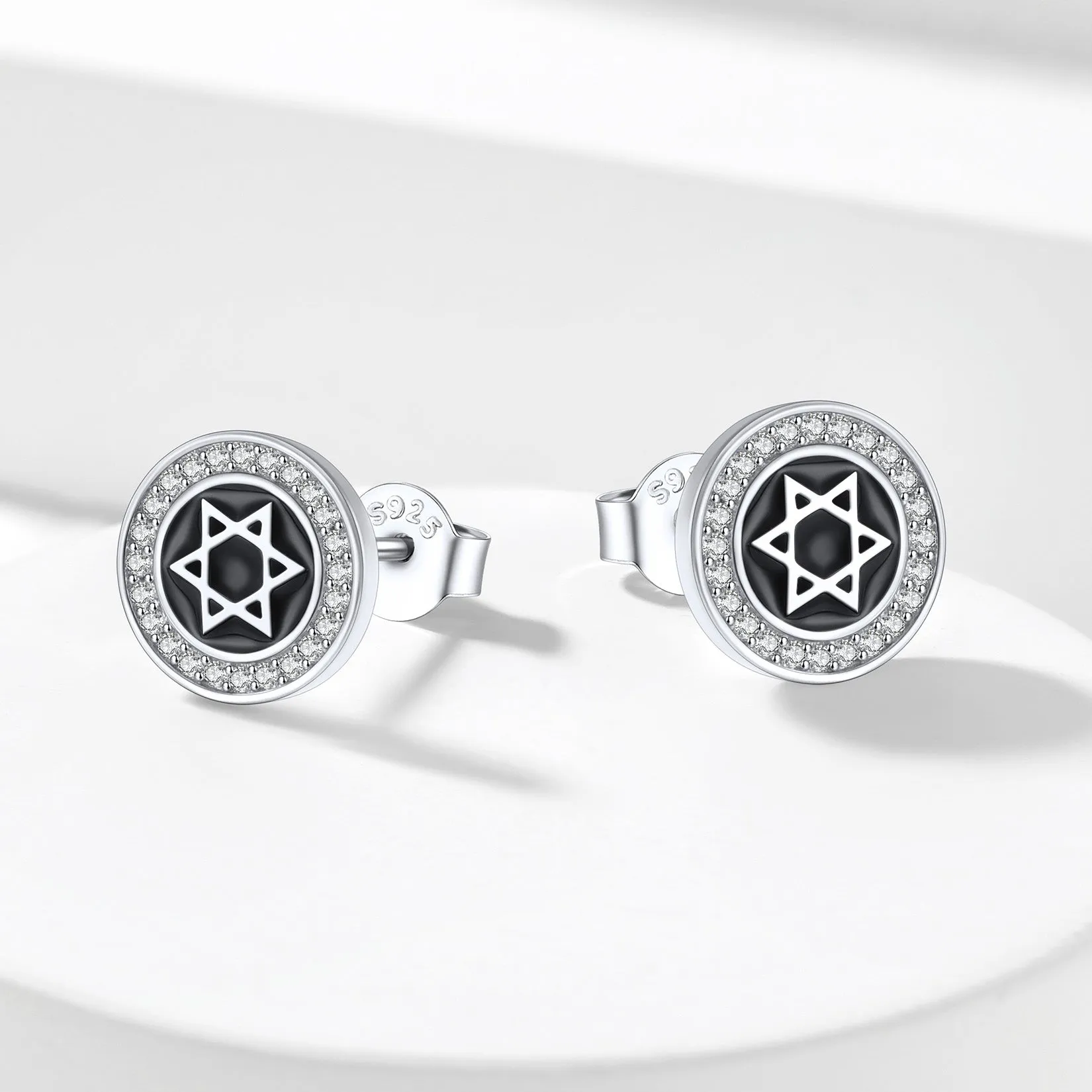Silver Zircon Star Of David Stud Earrings for Men Women