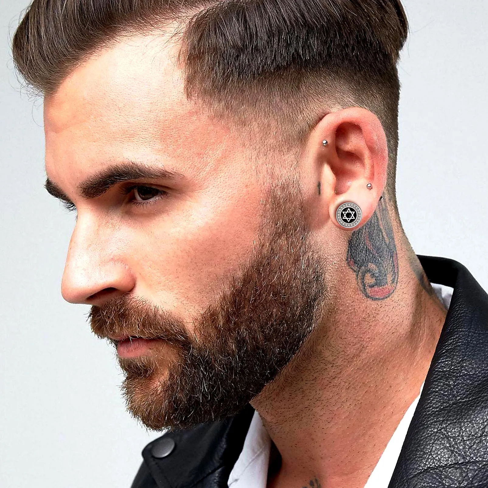 Silver Zircon Star Of David Stud Earrings for Men Women