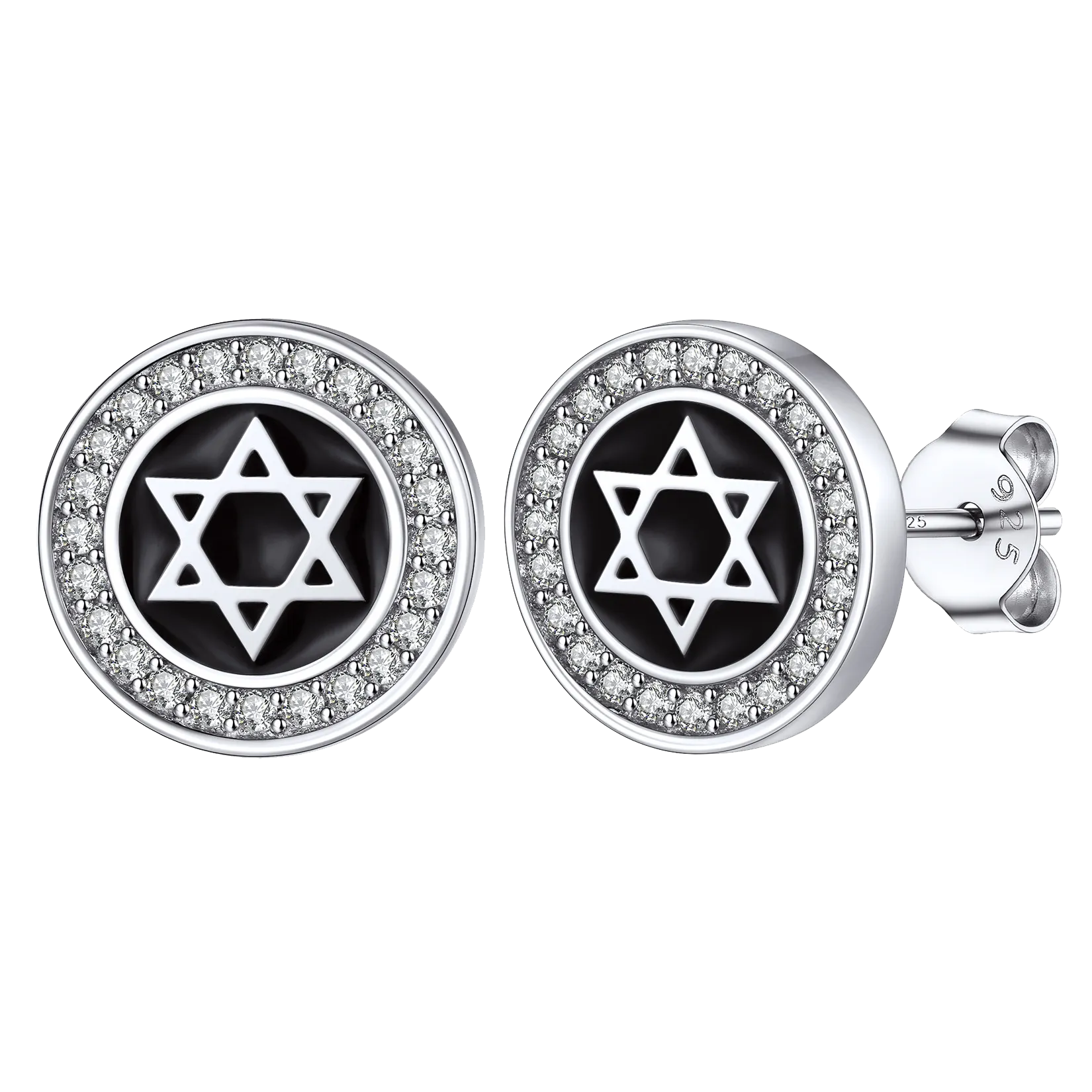 Silver Zircon Star Of David Stud Earrings for Men Women