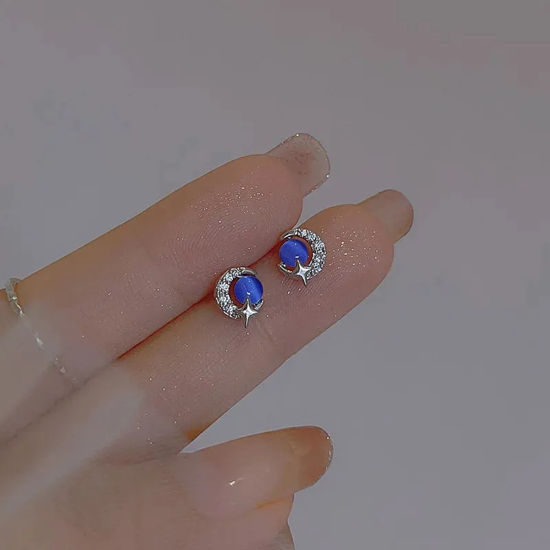 Simple Fashion Zircon Star Moon Mini Earrings for Women Cute Korean Planet Asymmetric Ear Studs Piercing Earrings Jewelry Gifts