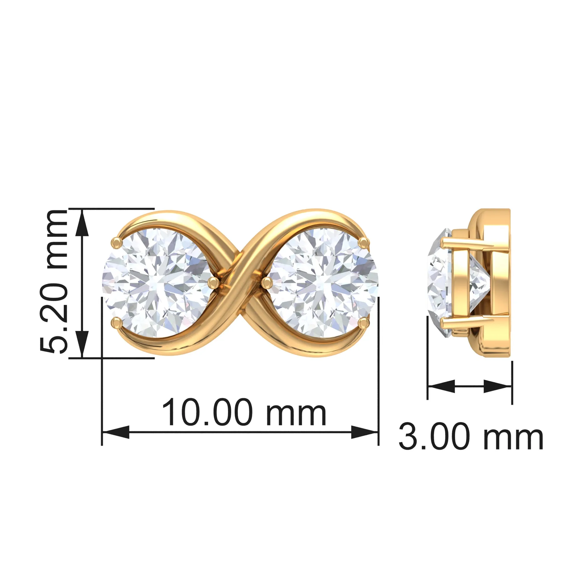 Simple Infinity Stud Earrings with Round Shape Zircon in Gold
