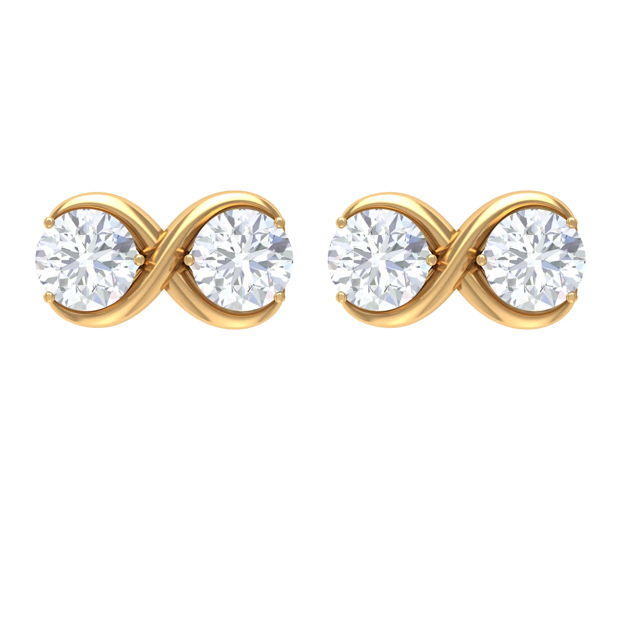 Simple Infinity Stud Earrings with Round Shape Zircon in Gold