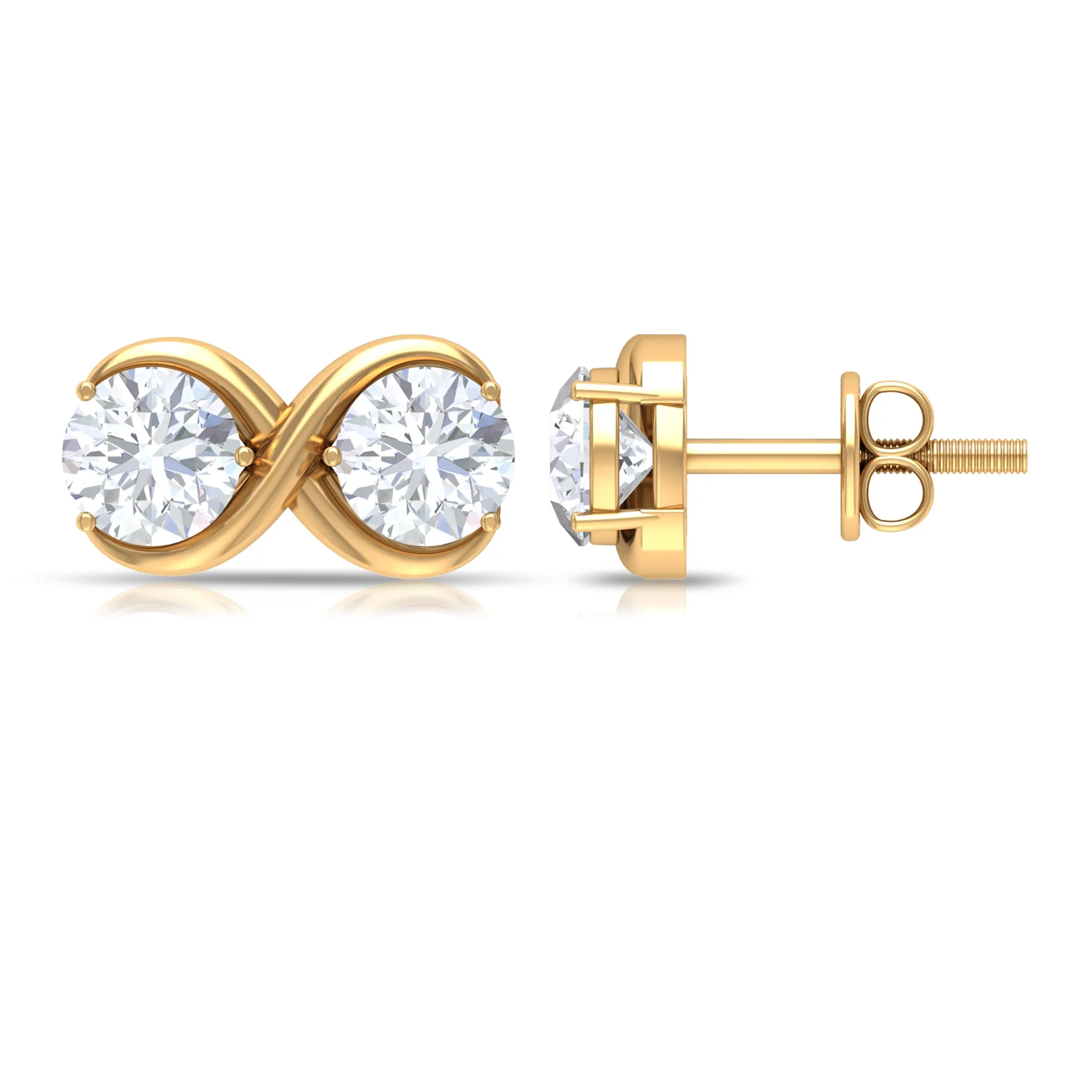 Simple Infinity Stud Earrings with Round Shape Zircon in Gold