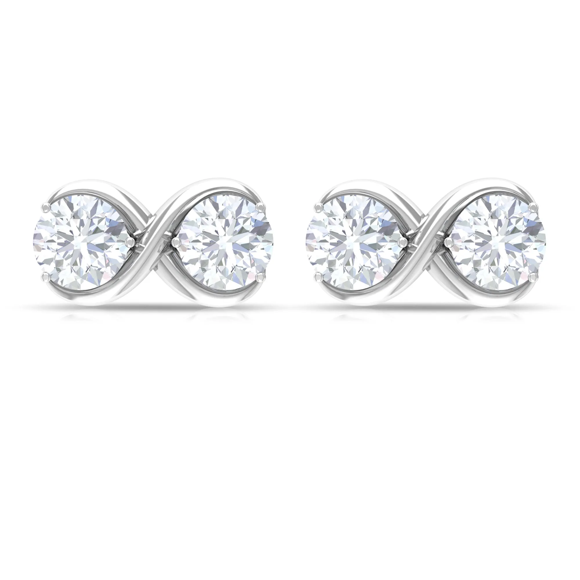 Simple Infinity Stud Earrings with Round Shape Zircon in Gold