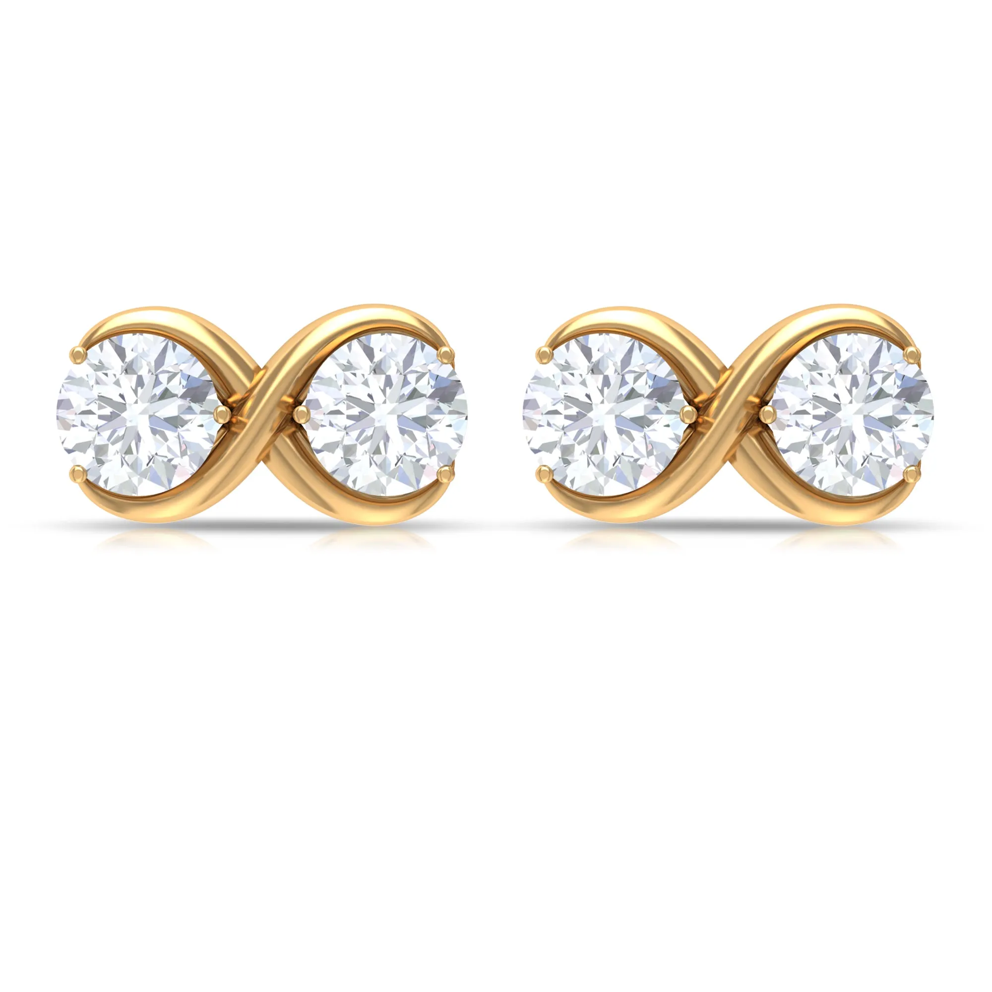 Simple Infinity Stud Earrings with Round Shape Zircon in Gold