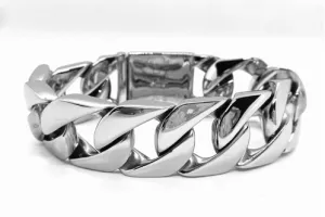SK1820S Bracelet Shiny Stainless Steel 1" Wide Cuban Link