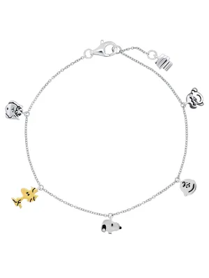 Snoopy & the Gang Charm Bracelet in Pure Platinum