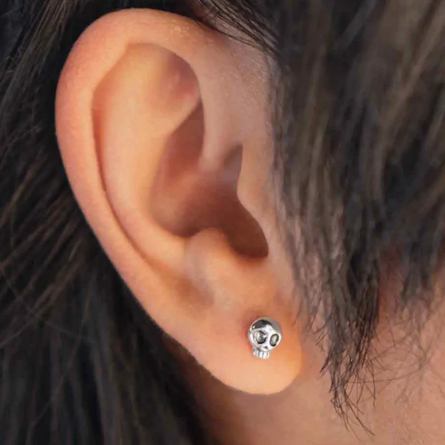 Sterling Silver Mini Skull Stud Earrings