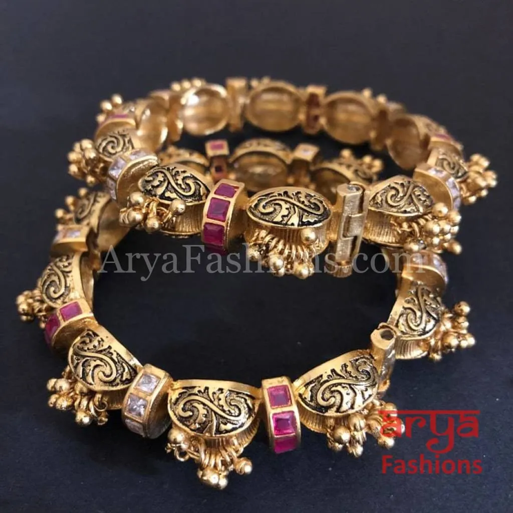 Surali Rajwadi Kundan Jadau Openable Kada with Ruby/Emerald/Kundan stones