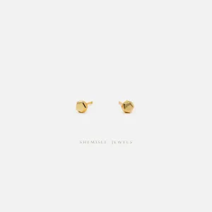 Tiny 3D Pentagon Stud Earrings, Unisex, Gold, Silver SHEMISLI SS257