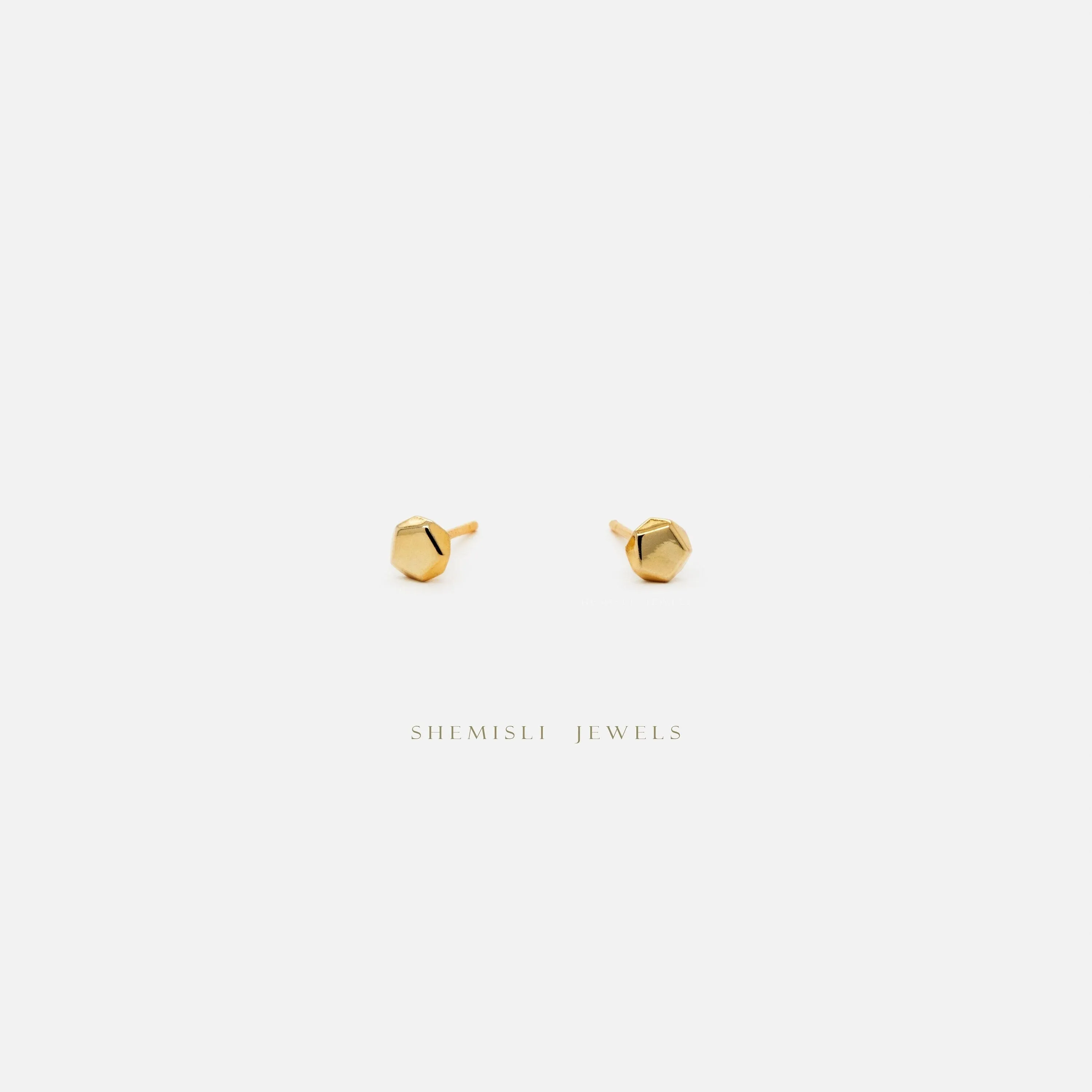 Tiny 3D Pentagon Stud Earrings, Unisex, Gold, Silver SHEMISLI SS257