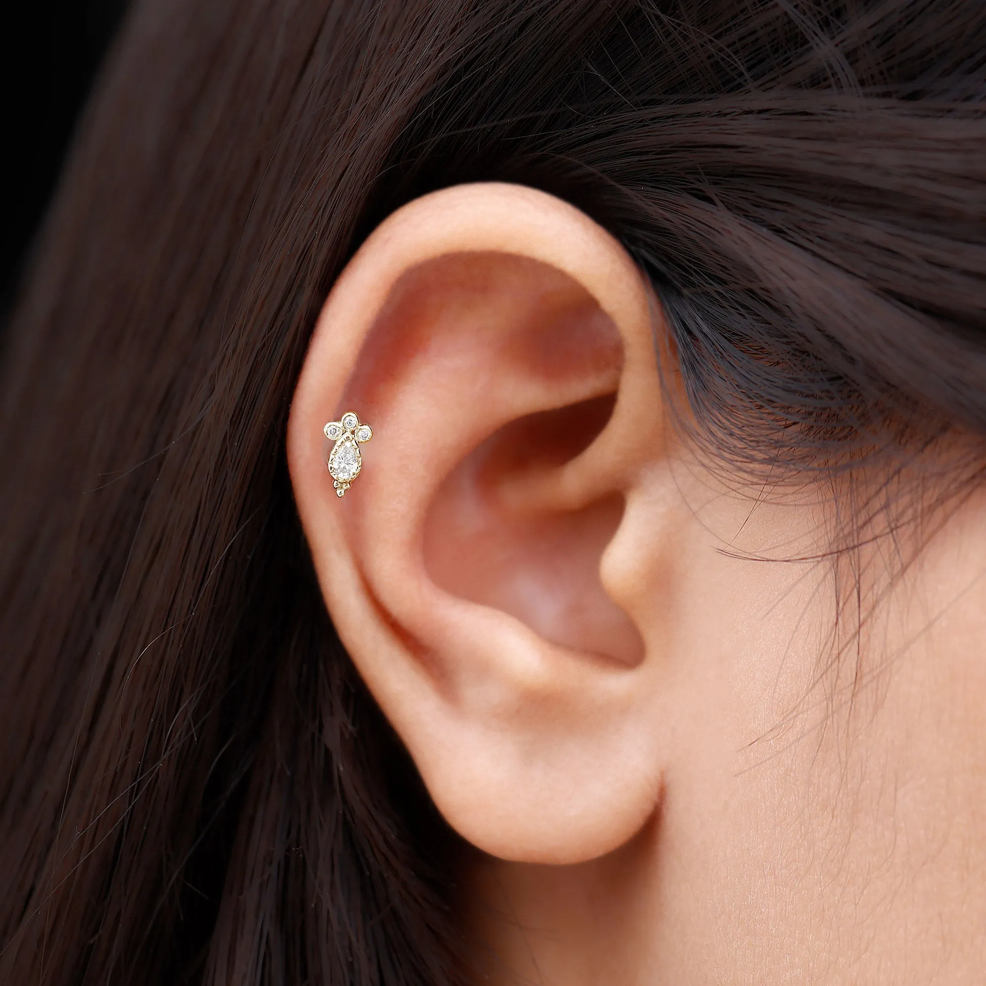 Vintage Style Moissanite Tragus Earring in Bezel Setting