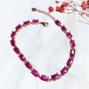 White Gold Plated Ruby Bracelet - Hand Inlaid, 925 Silver